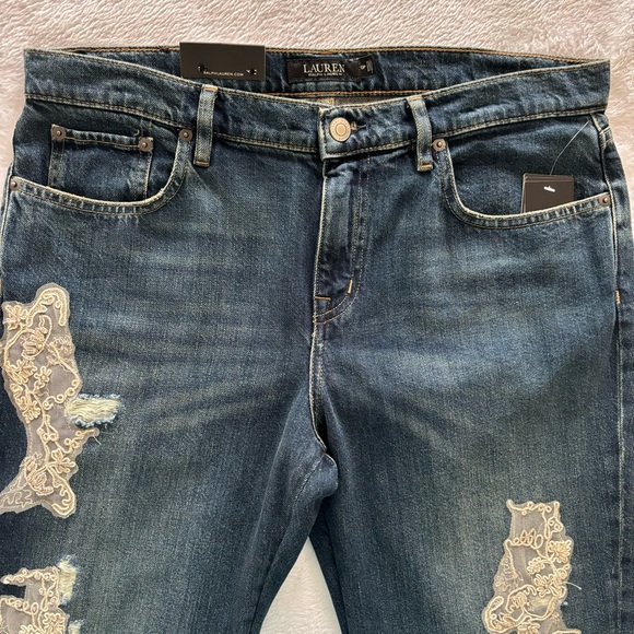 LAUREN RALPH LAUREN Lace Patchwork Relaxed Tapered Jeans--8P - Picture 2 of 16
